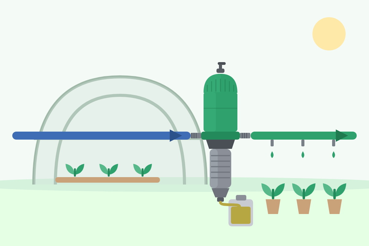 Fertirrigation sous serre avec doseur proportionnel
